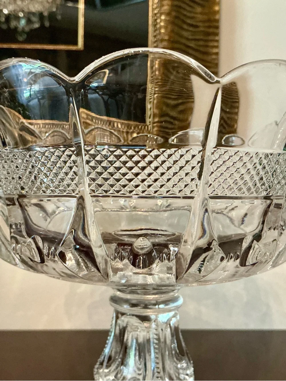 Vintage Early American Pattern Glass banded Compote Bowl